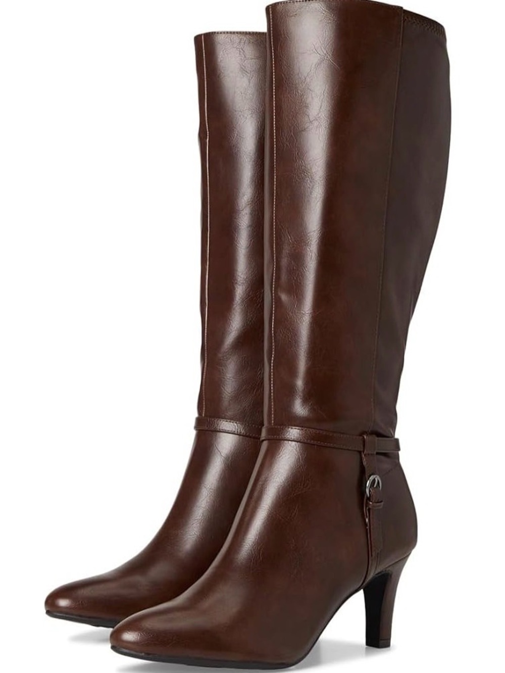 Life stride Women's Tall Brown Leather-Look Riding Boots 10 W